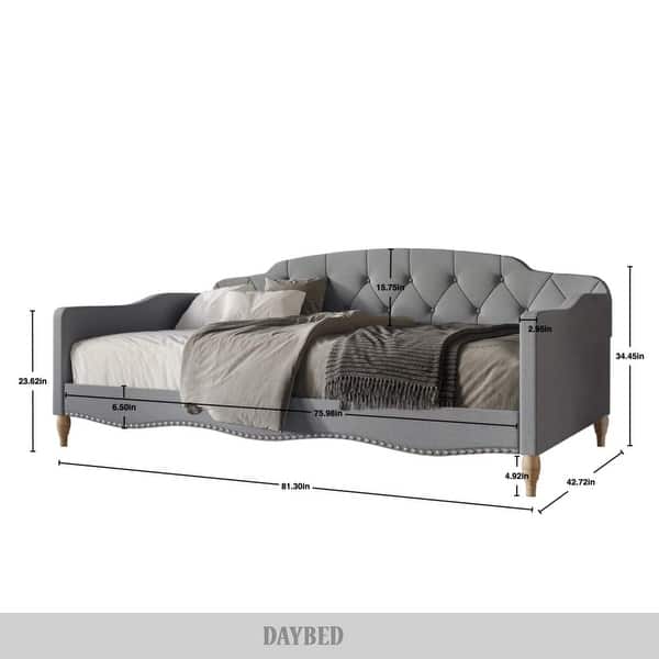 dimension image slide 2 of 4, CraftPorch Modern Linen Nailhead Button Tufted Twin Daybed