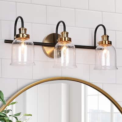 Kesa Modern 2/3-Light Black Gold Bathroom Vanity Lights Seeded Glass Bell Wall Sconces