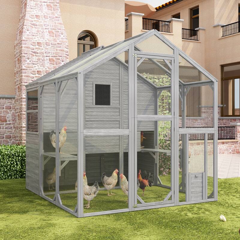 Fir Wood Cat Villa Dual-Story Predator-Safe Outdoor Sanctuary for Pets - 66.5"X72.6“X74.1"