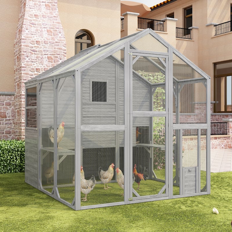 Multi-Functional Wood Chicken Coop Hen House or Cat Cage with Wire Mesh Run