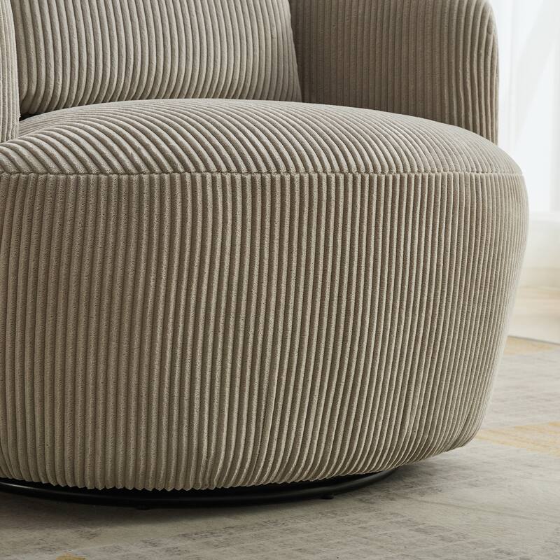 Corduroy 360° Swivel Barrel Chair with Metal Base, High-Density Foam Cushion, and Included Pillow