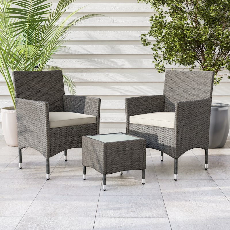Zaara Compact Contemporary Wicker 3-Piece Outdoor Wicker Conversation Set by M&L Co - Grey
