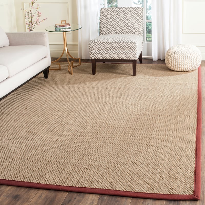 SAFAVIEH Natural Fiber Marina Basketweave Seagrass Rug - 6' x 9' - Natural/Red