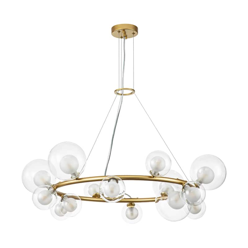 14-Light Cluster Sputnik Glass Globe Bubble Pendant Wagon Wheel Chandelier for Living/Dining Room - 32.7" W