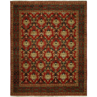 Transitional Red Hand-Knotted Wool Area Rug