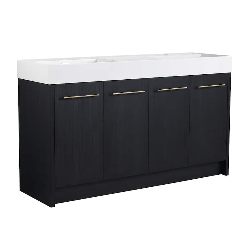 60 inch Plywood Freestanding Bathroom Vanity with Resin Double Sink - 60" x 18" x 35"