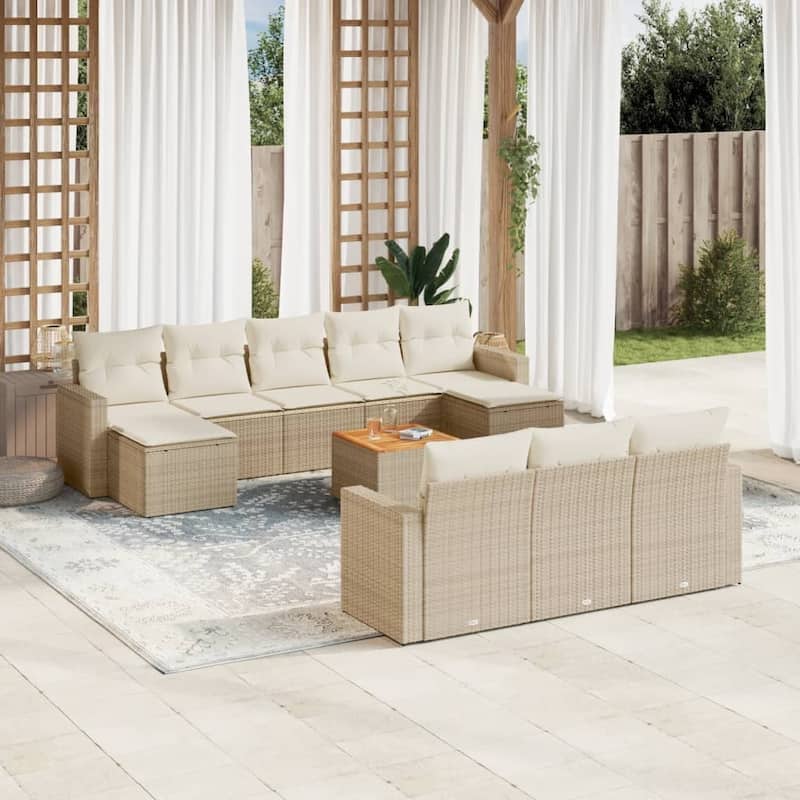 vidaXL Patio Sofa Set with Cushions Outdoor Furniture 11 Piece Poly Rattan - 21.7 x 21.7 x 14.6 - Beige and cream