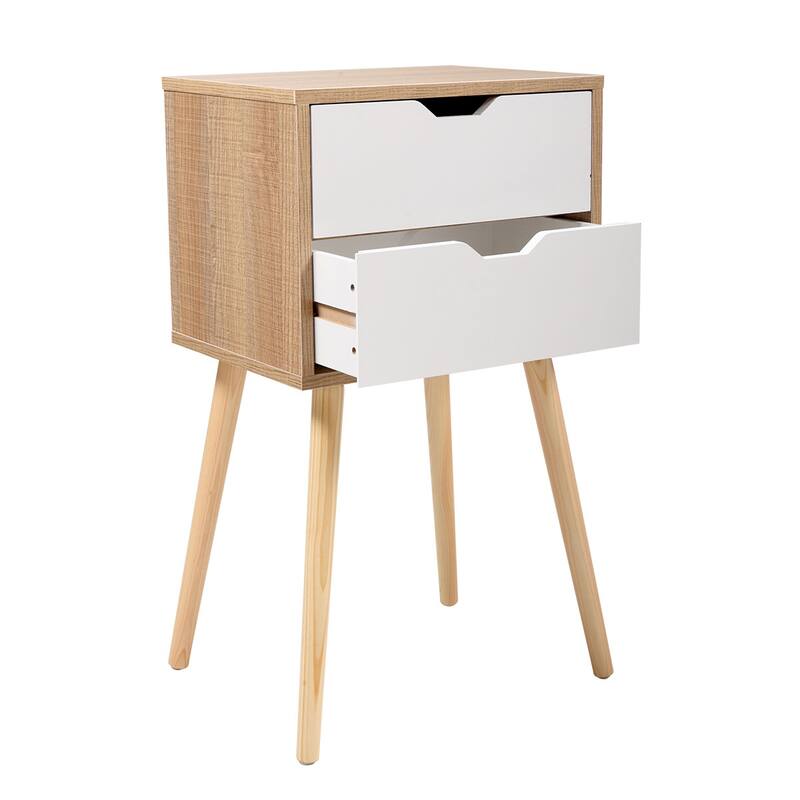 Set Of 2 Wooden Modern Nightstand With 2 Drawers And 4 Solid Splayed Legs