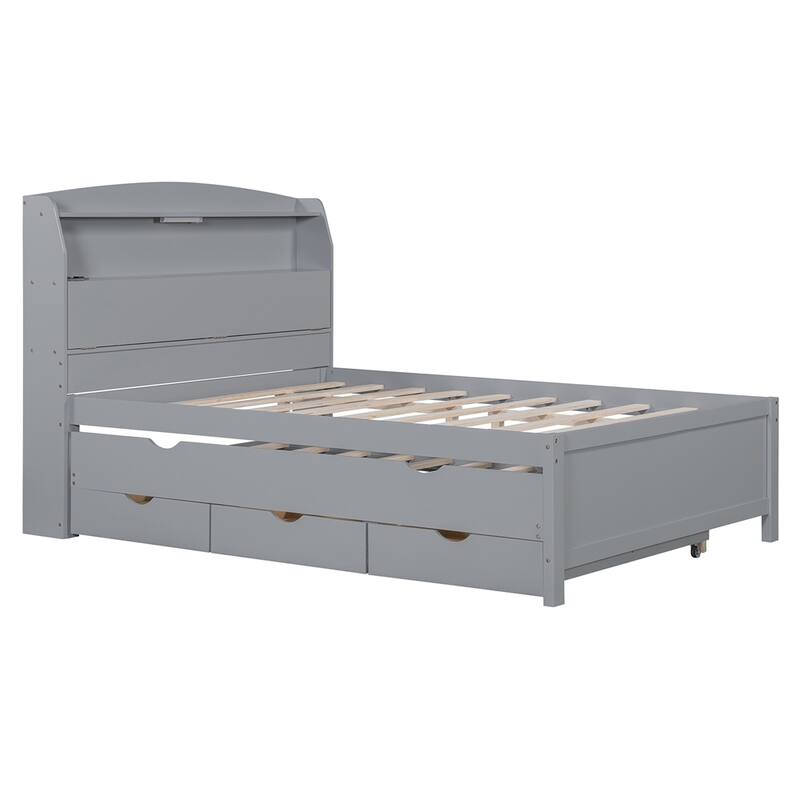 Wooden LED Platform Bed with Trundle