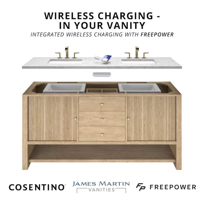 Solene 72" Double Vanity, Seaside Oak, w/FreePower Wireless Charger