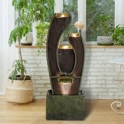 Indoor Water Fountains with Light 4-Tiered Waterfall Fountain for Home