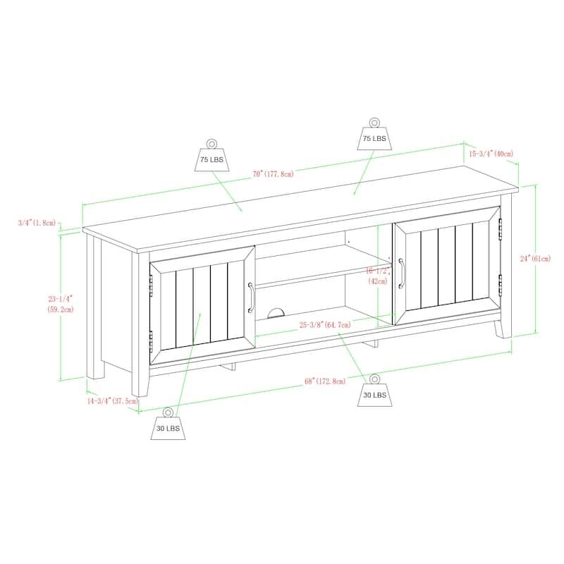 Stylish 70-Inch Modern Farmhouse TV Stand with Grooved Doors for TVs Up to 85 inches