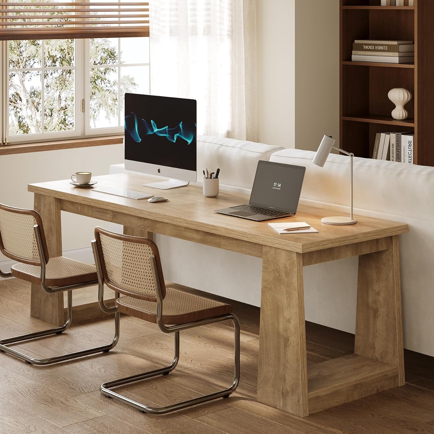 86.6" Two Person Office Desk Computer Desk, Gaming Double Desks for 2 People, Wood Large Writing Table, Home Office Workstation