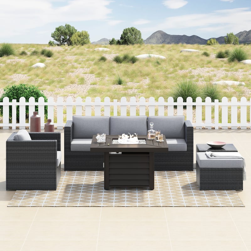 Corvus Trey 7piece Patio Wicker Sofa Set with Fire Table On Sale