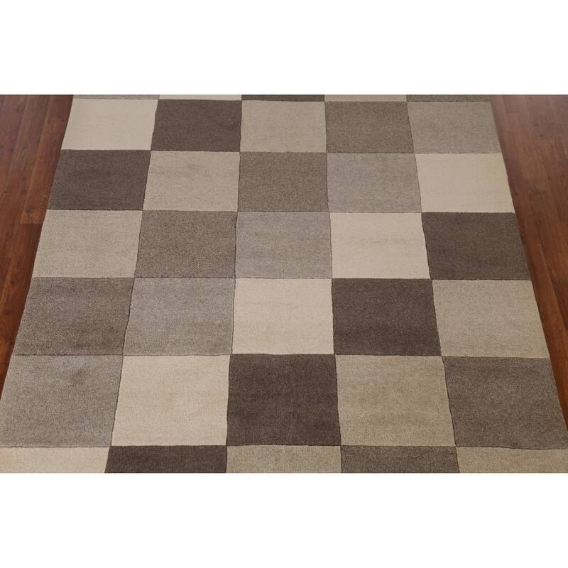 Checkered Gabbeh Indian Area Rug Handmade Wool Carpet - 5'3" x 7'7"