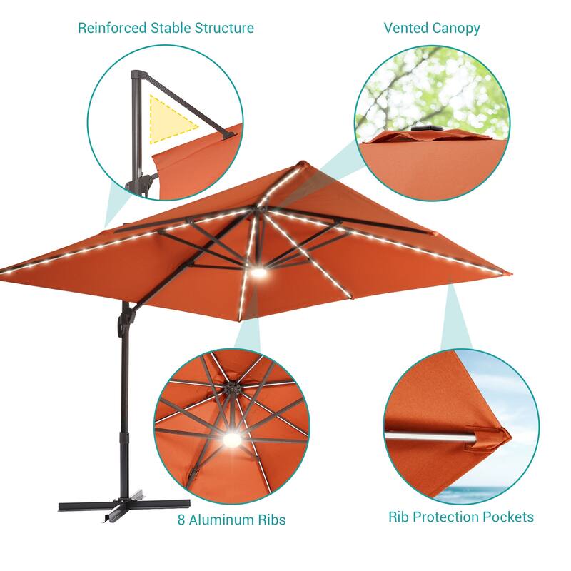 BONOSUKI 10x10FT LED Cantilever Patio Umbrella Angle Adjustment