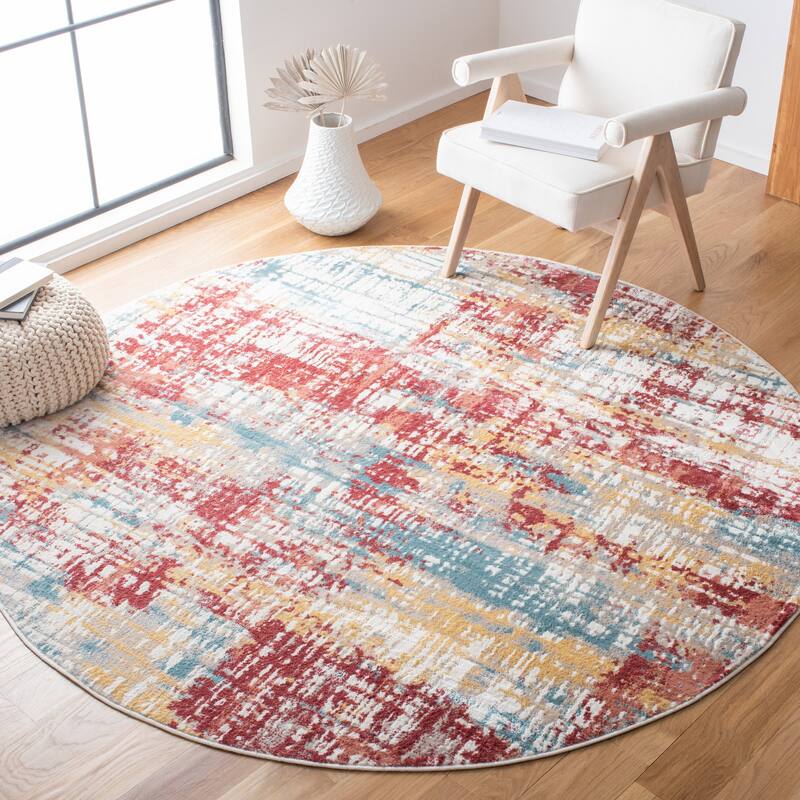 SAFAVIEH Skyler Finchen Modern Abstract Rug - 6'7" Round - Burgundy/Gold