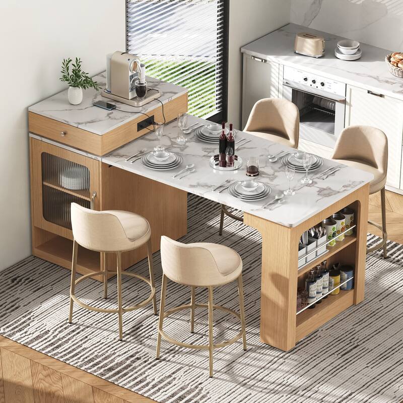 Kitchen Storage Table with Double-sided Storage, Kitchen Island with 2 Drawers