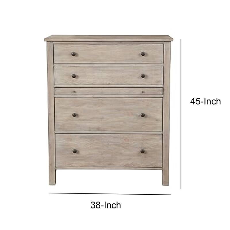 Wooden Chest with 4 Spacious Drawer and 1 Pull Out Tray, Gray