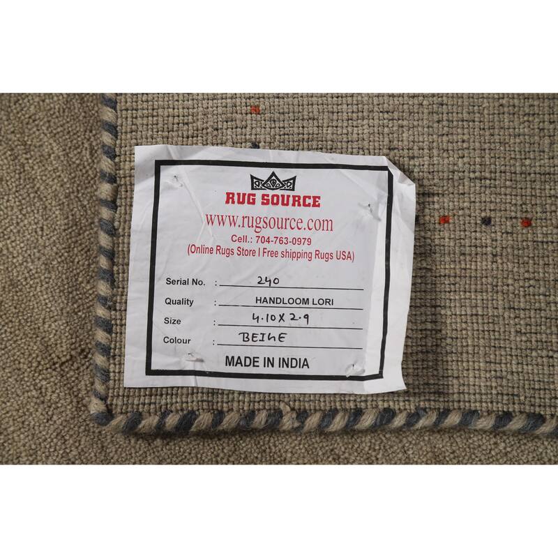 Hand Knotted Oriental 100% Wool Carpet Tribal Animal Pictorial Beige & Ivories Gabbeh Area Rug - 4' 10'' X 2' 9''