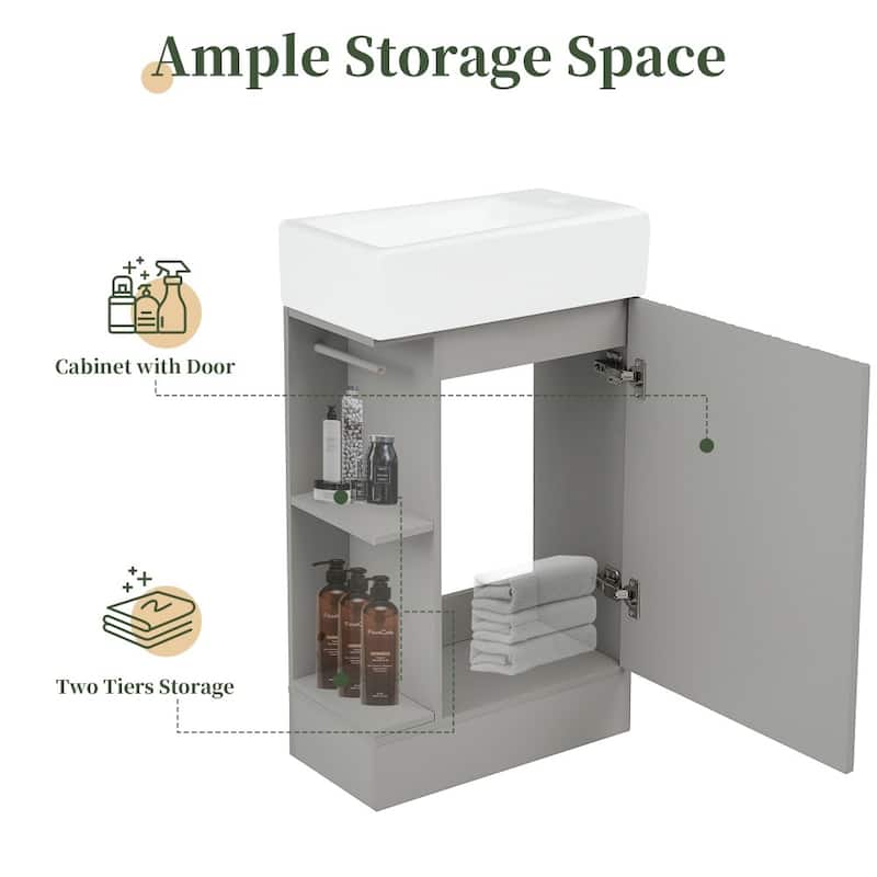 Modern 18.6" Bathroom Vanity with Sink and Two-tier Shelf，Left or Right Orientation