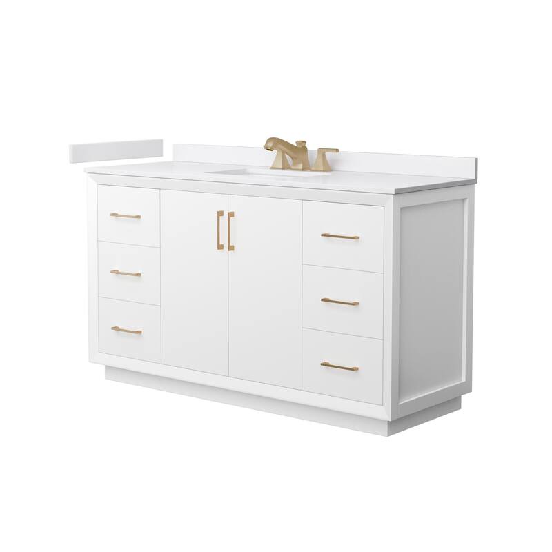 Wyndham Collection WCF4141-60S-VCA-US3MXX Strada 60" Free Standing - White / White Cultured Marble Top / Satin Bronze