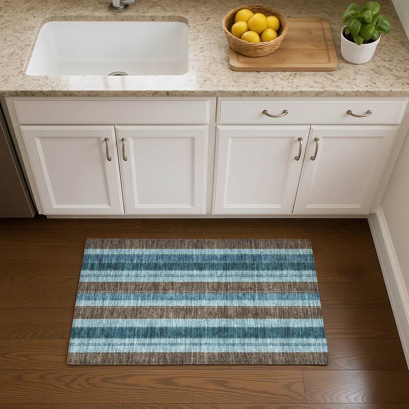 Premium Washable Super Soft Modern Stripe Mayfield Rug - Teal - 1'8" x 2'6"