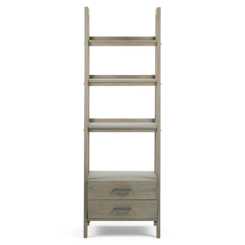 WYNDENHALL Hawkins SOLID WOOD 72 inch x 24 inch Modern Industrial Ladder Shelf with Storage - 24"w x 20"d x 72"h