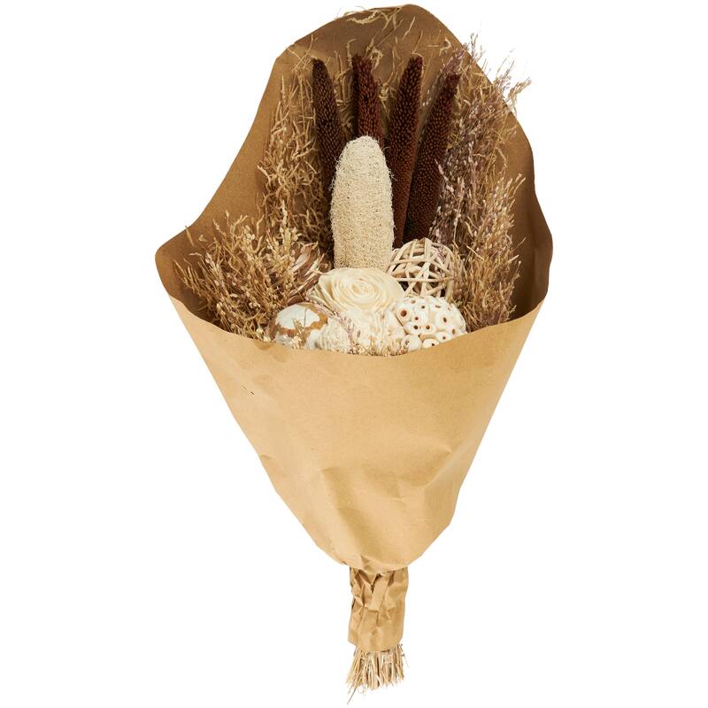 Brown Dried Plant Handmade Floral Wheat Grass Cattail Home Decor Natural Foliage with Deco Ball Accents