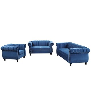 3+2+1 Buttoned Tufted Chesterfield Sectional Sofa Set w/Nailheads, Blue ...