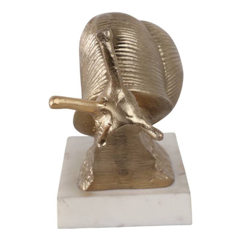 Metal Snail Sculpture on Marble Base Figurine Accent - 7" Gold - 9.5" x 4" x 6.5"