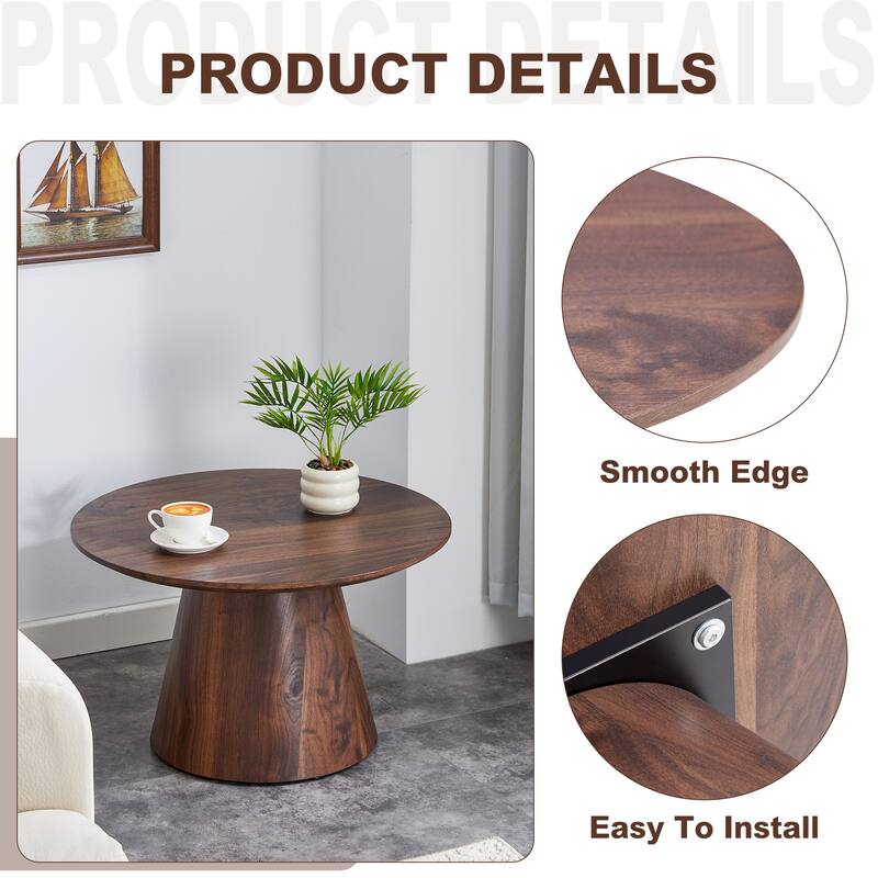Medieval-Modern Coffee Table Set‌ – Classic Round Wood Grain Veneer Table with Matching Side Table