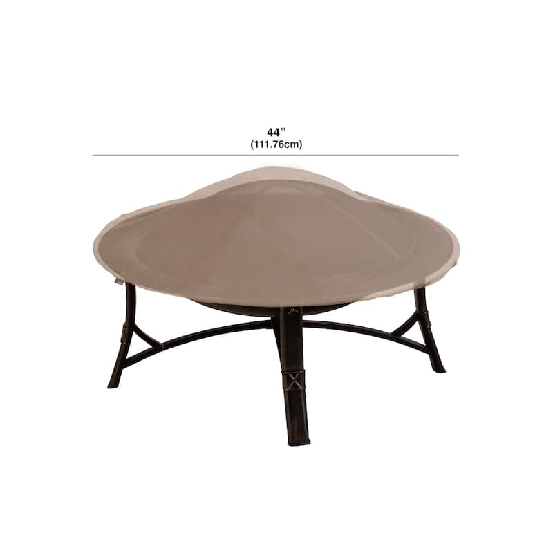 Modern Leisure Chalet Outdoor Patio Round Firepit Cover, Fits up to 44" Dia x 3" H, Beige