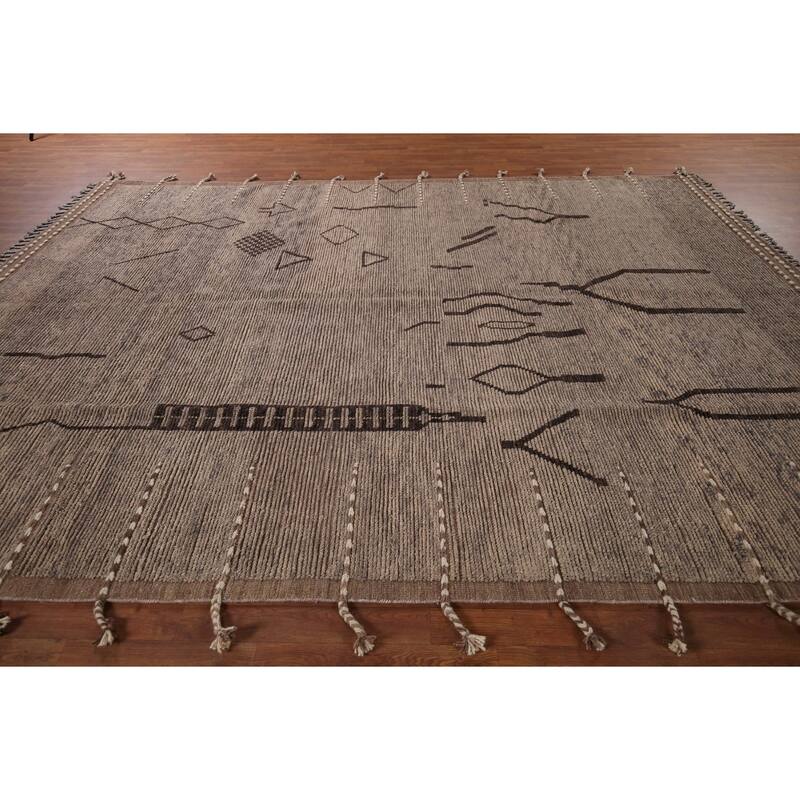 All-Over Brown Striped Moroccan Oriental Area Rug Handmade Wool Carpet - 8'11" x 12'8"