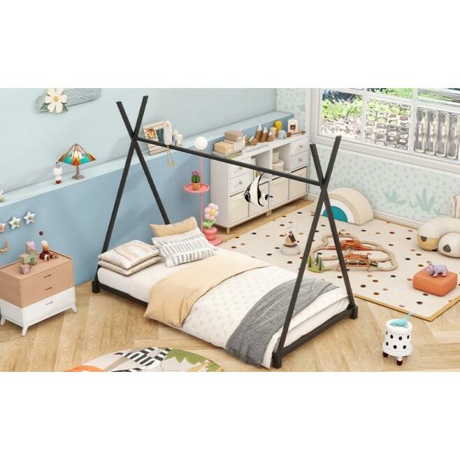 Twin Size Kids House Bed Tent Bed Frame, Triangle Structure for Kids, Fun Indoor Sleeping Space, Easy Assembly🏕️