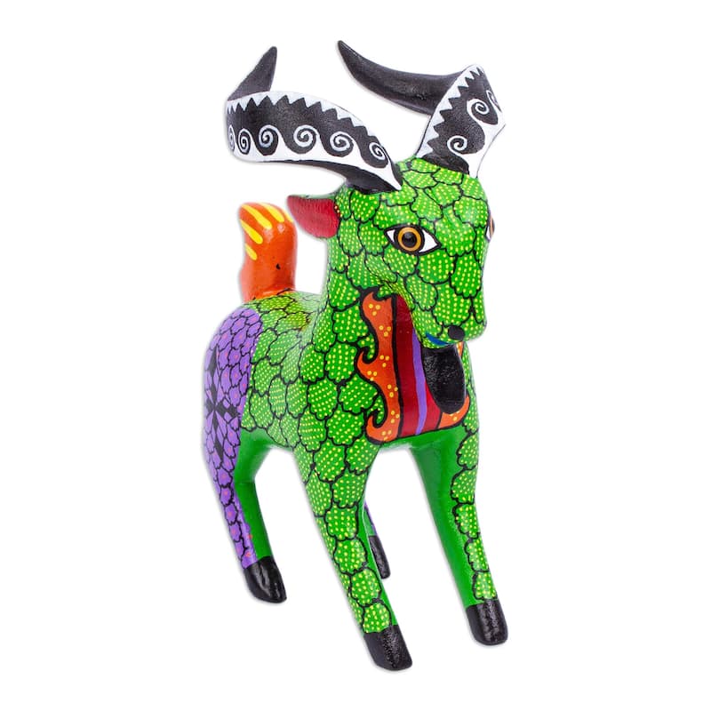 Novica Handmade Bold Goat Wood Alebrije Sculpture
