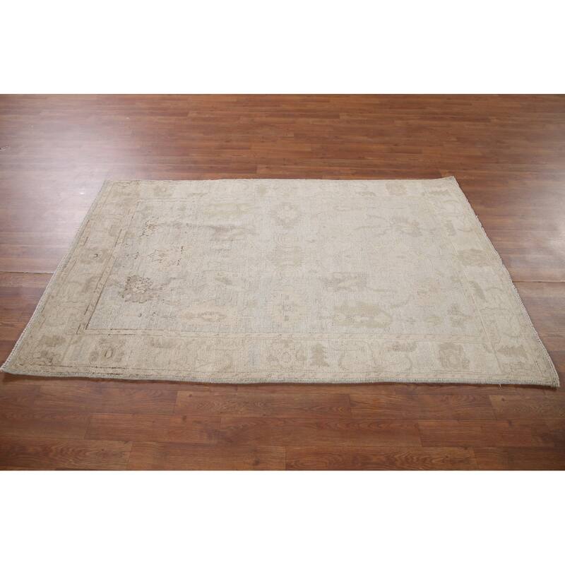 Hand Knotted Oriental 100% Wool Carpet Transitional All-Over Beige & Ivories Oushak Area Rug - 6' 1'' X 3' 9''