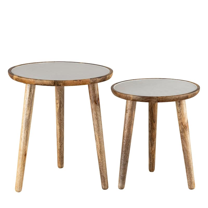 Round Mango Wood Nesting Side Table - 20" - Set of 2