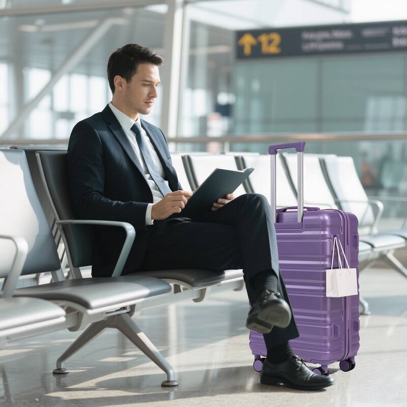 3 pcs/set in ABS Spinner Wheel Luggage, Carry on Suitcase, Matching Color, Combination Lock (Purple)