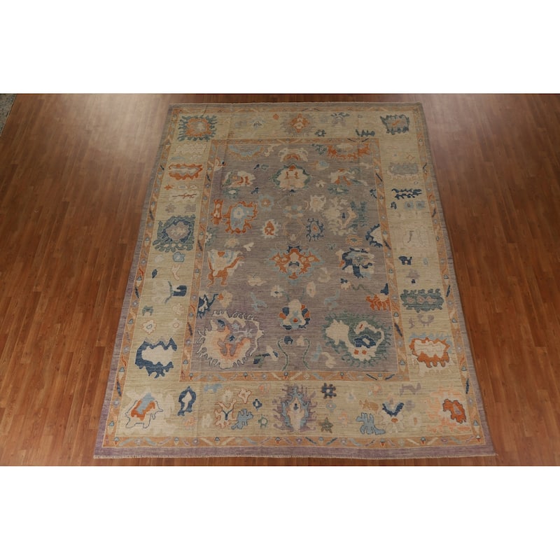 Floral Oushak Turkish Area Rug Handmade Grey Wool Carpet - 9'4"x 12'2"