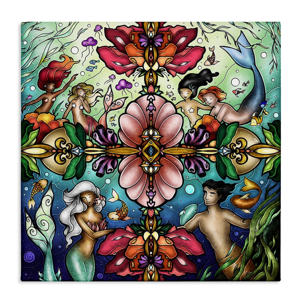 Stupell Detailed Stain Glass Style Mermaids Canvas Wall Art Design By Mandie Manzano