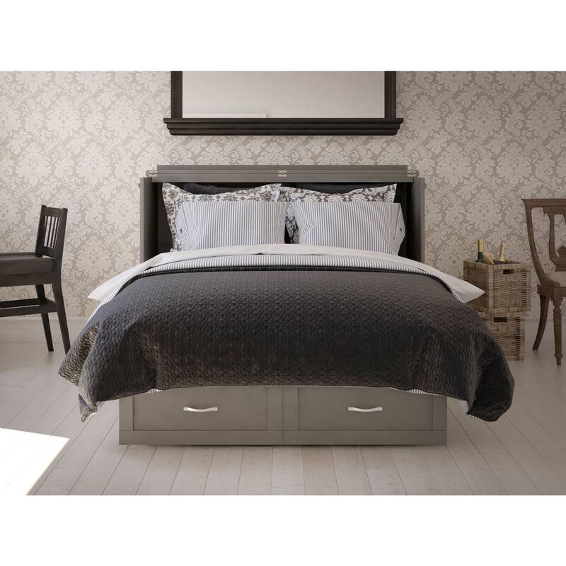 Murphy Bed Chest Grey Memory Foam Queen Bed Space Saving Furniture Charging Station