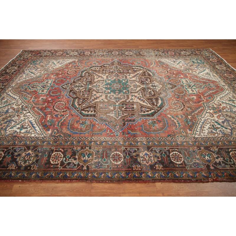 Hand Knotted Oriental 100% Wool Carpet Traditional Medallion Red Heriz Area Rug - 11' 2'' X 8' 3''