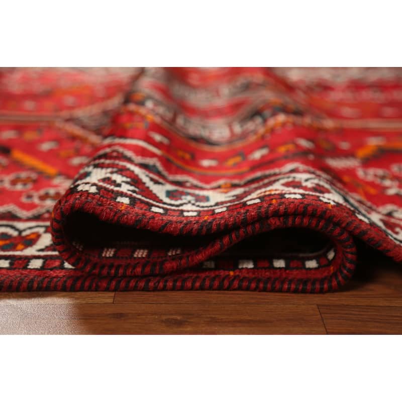 Hand Knotted Oriental 100% Wool Carpet Traditional Tribal Red Shiraz Area Rug - 4' 10'' X 3' 7''