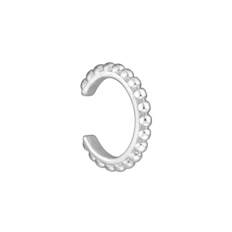 Curata 14k White Gold Bead Design Earrings Cuff Stackable Bangle Bracelet