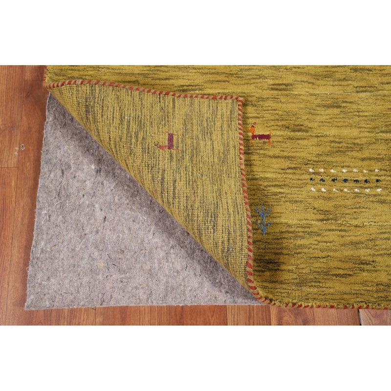 Lime Green Gabbeh Indian Accent Rug Handmade Wool Carpet - 3'1" x 4'11"