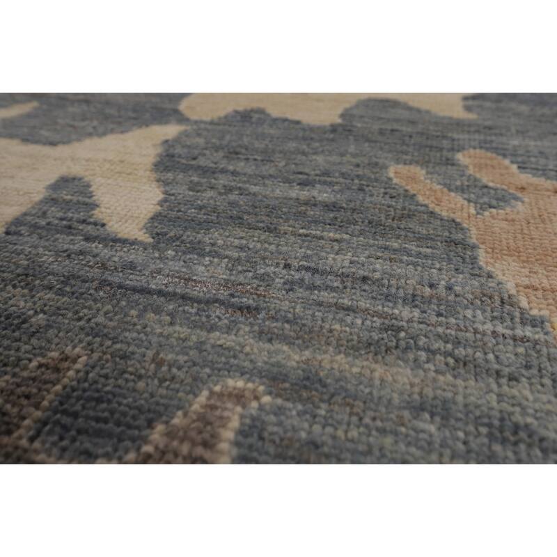 Vegetable Dye Oushak Turkish Area Rug Hand-Knotted Blue Wool Carpet - 9'2"x 11'9"