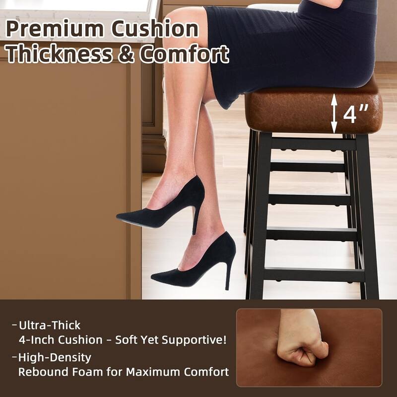 XINMICS 24 Inches Bar Stools, Saddle Kitchen Stools with PU Leather Cushion Counter Height Barstools for Kitchen Dining Cafe