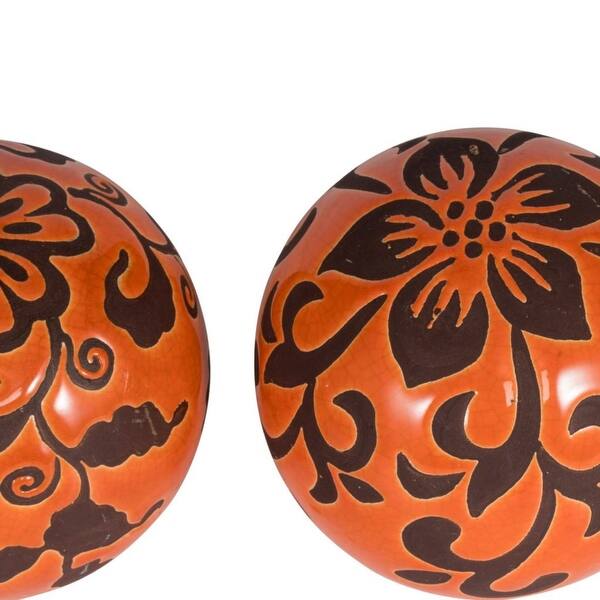Shop Set Of 3 Orange And Black Floral Marbleized Spherical Ball