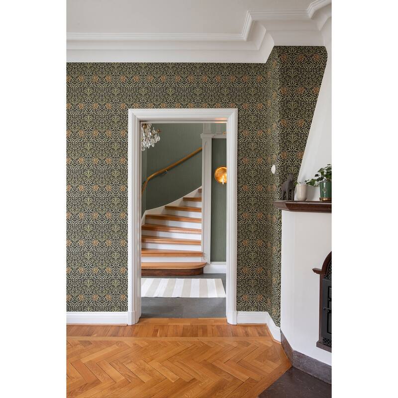 Oxford Union Black Floral Vines Wallpaper